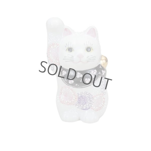 Photo1: Japanese Lucky Cat Kutani porcelain flower murasaki H10cm (1)