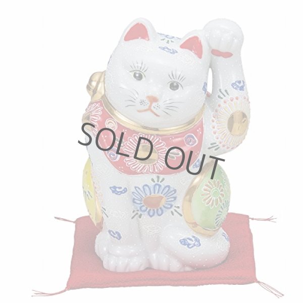 Photo1: Japanese Lucky Cat Kutani Porcelain Maneki Neko rokugo white mori H19.5cm (1)