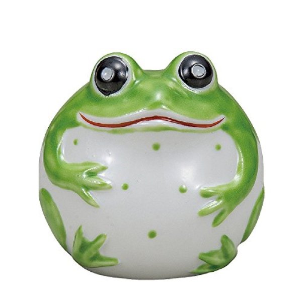 Photo1: Japanese Frog Statue Kutani Porcelain Kaeru yellowish green H8cm (1)