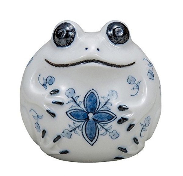 Photo1: Japanese Frog Statue Kutani Porcelain Kaeru sometsuke navy blue H8cm (1)