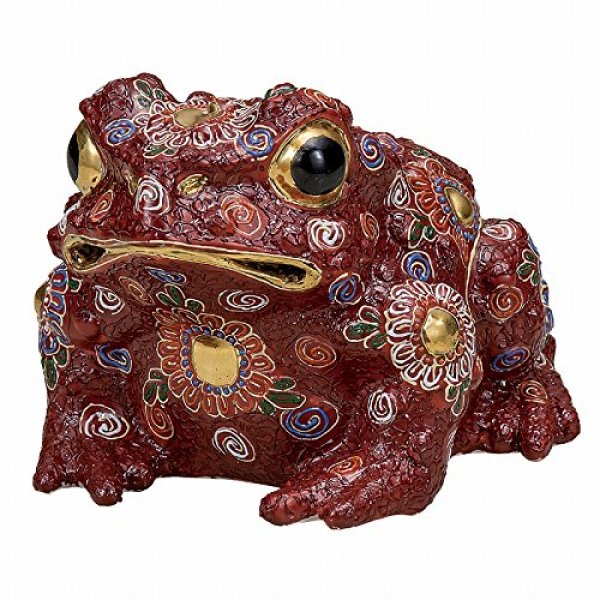 Photo1: Japanese Frog Statue Kutani Porcelain Kaeru aka mori gold H13.5cm (1)