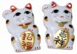 Photo1: Lucky cat Maneki neko Japanese chopstick rest Kiyomizu porcelain (Set of 2) (1)