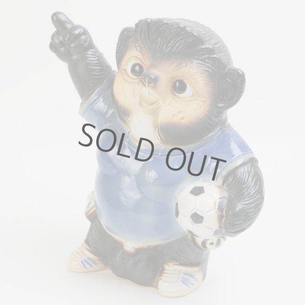 Photo4: Shigaraki pottery Japanese Tanuki cute Raccoon Dog soccer football Blue H24 cm (4)
