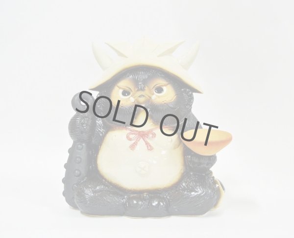 Photo4: Shigaraki pottery Japanese Tanuki Raccoon Dog anger Oni kabuto sake H24.5 cm (4)