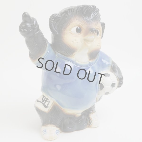 Photo2: Shigaraki pottery Japanese Tanuki cute Raccoon Dog soccer football Blue H24 cm (2)