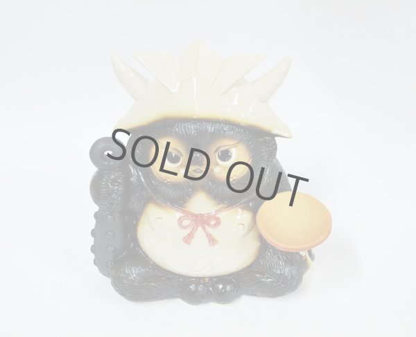 Photo3: Shigaraki pottery Japanese Tanuki Raccoon Dog anger Oni kabuto sake H24.5 cm (3)