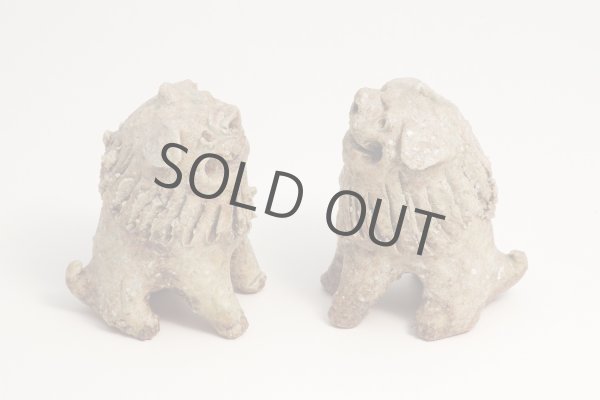 Photo2: Komainu guardian dogs shigaraki pottery doll pair H 9 cm (2)