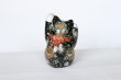 Photo7: Japanese Lucky Cat Kutani Porcelain Maneki Neko both hands up black mori H12cm (7)