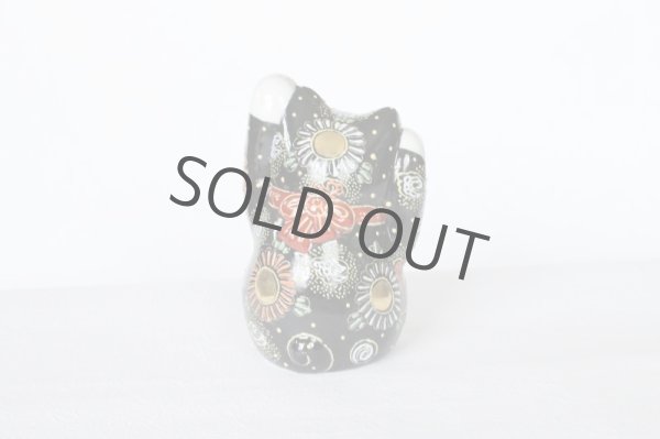 Photo7: Japanese Lucky Cat Kutani Porcelain Maneki Neko both hands up black mori H12cm (7)