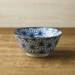 Photo1: Japanese Rice Soup Noodle bowl Mino ware leaf asa blue D15 cm (1)