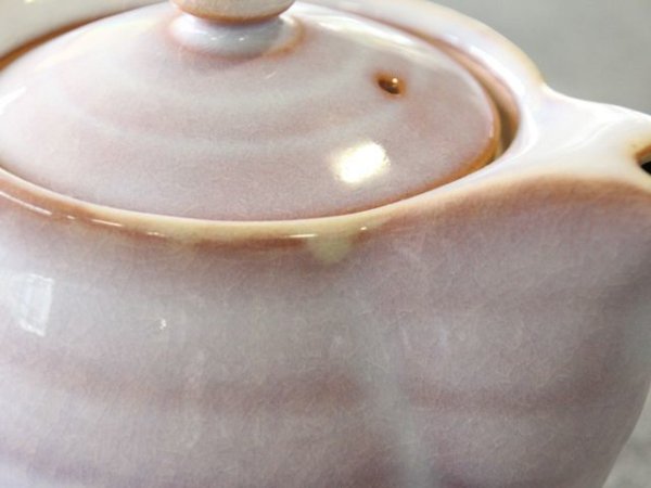 Photo2: Hagi yaki ware Japanese tea pot purple Maru with stainless tea strainer 520ml (2)