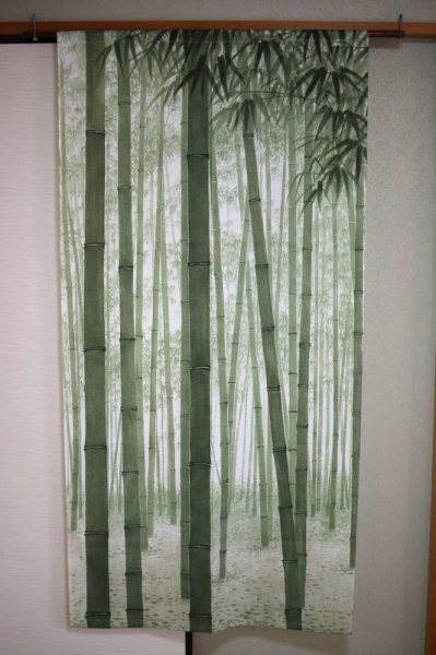 Photo1: Noren CSMO Japanese door curtain bamboo green 85 x 170cm (1)