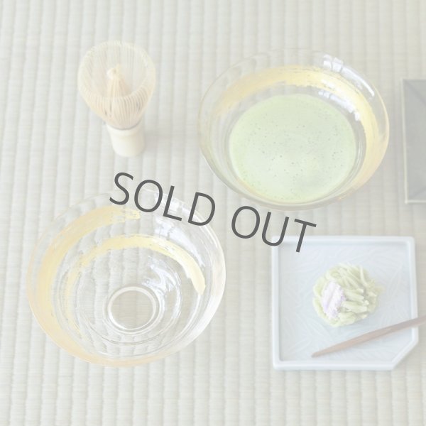 Photo3: glass Japanese tea ceremony matcha chawan bowl gold hakeme (3)