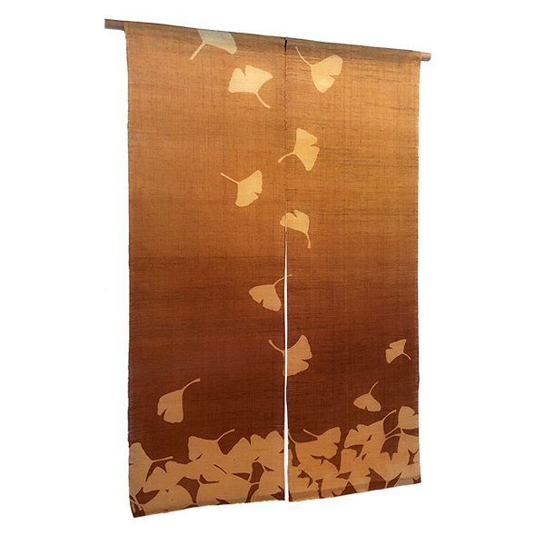 Photo1: Noren Mitsuru Japanese linen door curtain Kakishibu ginkgo 88 x 150cm (1)
