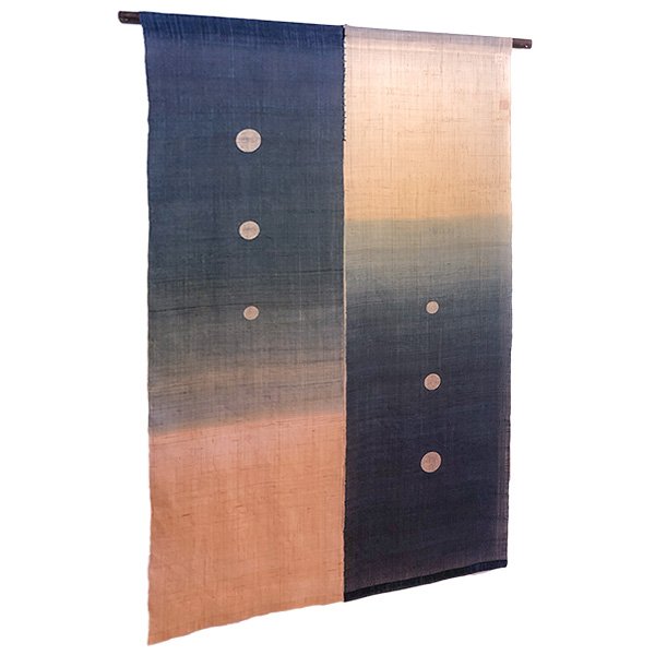 Photo1: Noren Mitsuru Japanese cotton door curtain Kakishibu ginsai aizome 88 x 150cm (1)