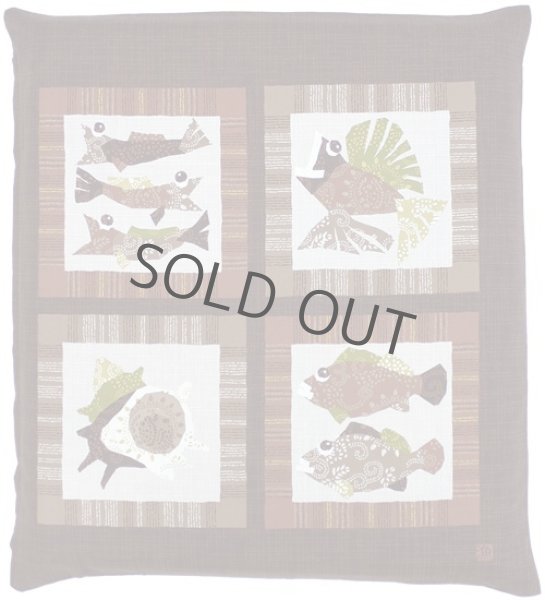 Photo2: Japanese floor pillow cushion cover zabuton cotton meisen fish 55 x 59cm (2)