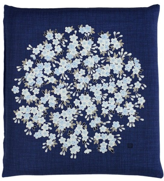 Photo1: Japanese floor pillow cushion cover zabuton cotton meisen flower 55 x 59cm (1)