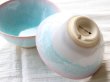 Photo3: Hagi yaki ware Japanese rice bowl mint pink-light-blue gradation set of 2 (3)