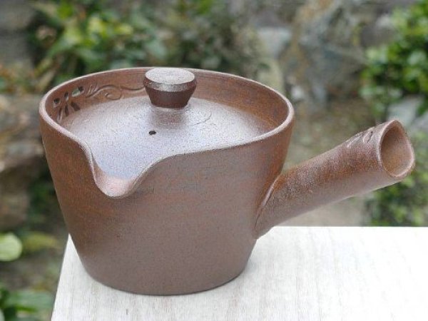 Photo1: Kiyomizu Kyoto kumagai pottery tea pot kyusu flower hana sukashi 230ml (1)