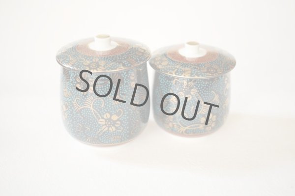 Photo1: Kutani porcelain Futatuki Yunomi kai blue gold aotibu Japanese tea cup (set of 2) (1)