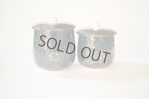 Photo7: Kutani porcelain Futatuki Yunomi kai blue gold aotibu Japanese tea cup (set of 2) (7)