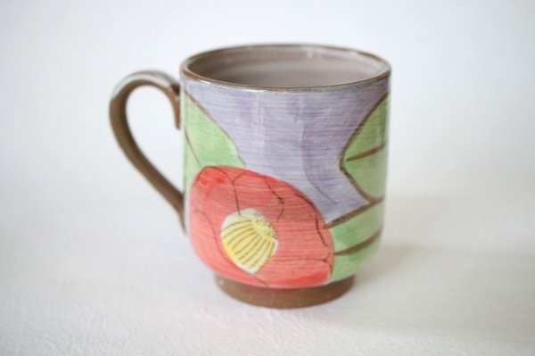 Photo8: Mino Japanese pottery mug tea coffee cup camellia with strainer and lids set of 2 (8)