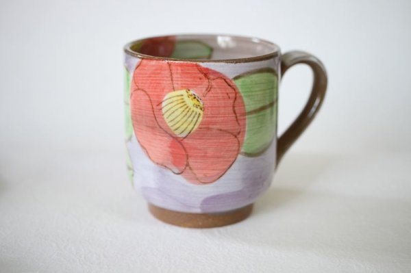 Photo7: Mino Japanese pottery mug tea coffee cup camellia with strainer and lids set of 2 (7)