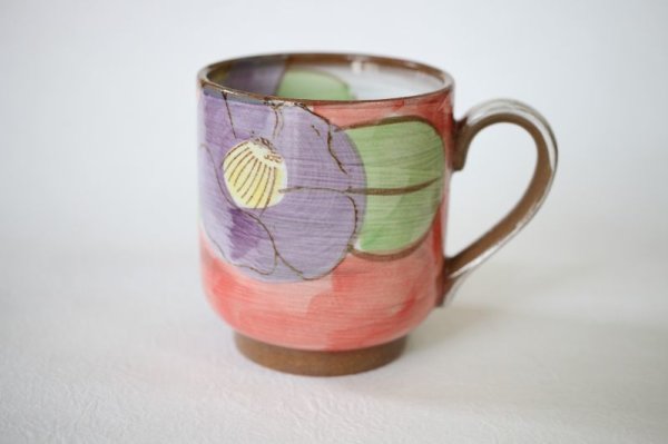 Photo6: Mino Japanese pottery mug tea coffee cup camellia with strainer and lids set of 2 (6)