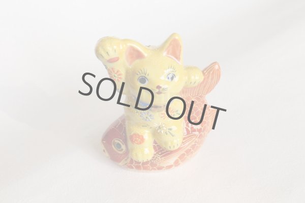 Photo13: Japanese Lucky Cat Kutani yaki ware Porcelain Maneki Neko Kinsai Yellow mori (13)
