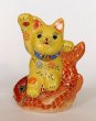 Photo1: Japanese Lucky Cat Kutani yaki ware Porcelain Maneki Neko Kinsai Yellow mori (1)