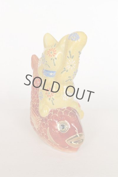 Photo10: Japanese Lucky Cat Kutani yaki ware Porcelain Maneki Neko Kinsai Yellow mori (10)