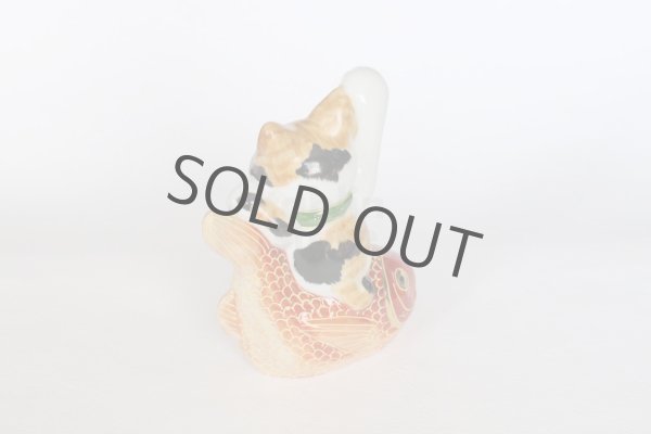 Photo8: Japanese Lucky Cat Kutani Porcelain Maneki Neko porgy Tai nori kenaga H15.5cm (8)