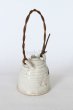 Photo7: Shigaraki pottery Japanese small vase white glaze wood handle maru H 75mm (7)
