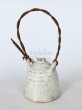 Photo6: Shigaraki pottery Japanese small vase white glaze wood handle maru H 75mm (6)