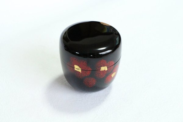 Photo1: Tea Caddy Japanese Natsume Echizen Urushi lacquer Matcha container flower black (1)