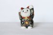 Photo6: Japanese Lucky Cat Kutani Porcelain Maneki Neko both hands up black mori H12cm (6)