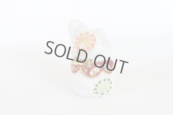 Photo9: Japanese Lucky Cat Kutani yaki ware Porcelain Maneki Neko nigo siro sakari pair (9)