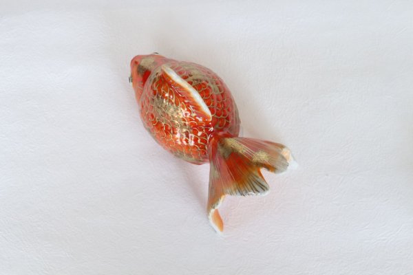 Photo8: Japanese Goldfish Statue Figurine Kutani Porcelain red sai W16cm (8)