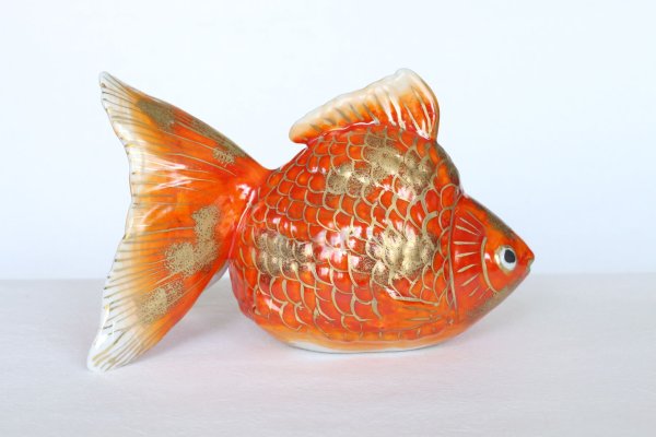 Photo4: Japanese Goldfish Statue Figurine Kutani Porcelain red sai W16cm (4)