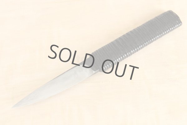 Photo9: Shokei Funaki hangetsu white 2 steel Lacquer wisteria string cord handle Tanto Fixed Blade Knife 85mm (9)