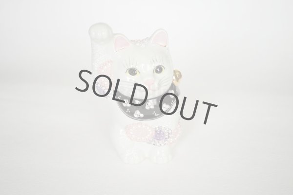 Photo9: Maneki Neko Japanese Lucky Cat Kutani Porcelain flower pink-purple H14cm (9)