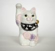 Photo1: Maneki Neko Japanese Lucky Cat Kutani Porcelain flower pink-purple H14cm (1)