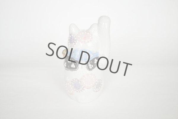 Photo7: Maneki Neko Japanese Lucky Cat Kutani Porcelain flower pink-purple H14cm (7)