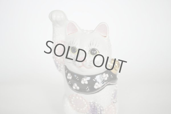 Photo3: Maneki Neko Japanese Lucky Cat Kutani Porcelain flower pink-purple H14cm (3)