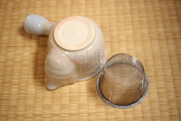 Photo11: Hagi yaki ware Japanese tea pot cups set Himec with stainless tea strainer 340ml (11)