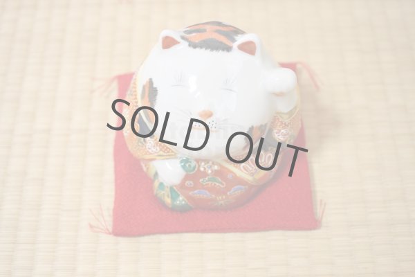 Photo3: Japanese Lucky Cat Kutani Porcelain Maneki Neko fu mori pair H11.5cm (3)