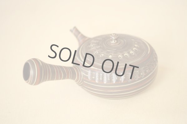 Photo7: Tokoname Japanese tea pot kyusu Tosen carved nerikomi 340ml (7)