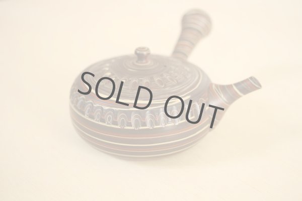 Photo5: Tokoname Japanese tea pot kyusu Tosen carved nerikomi 340ml (5)