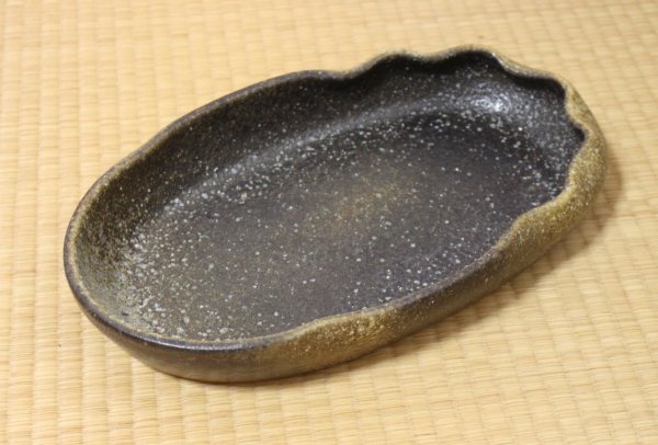 Photo1: Ikebana Suiban Vase Shigaraki Japanese pottery henkei yohen oval kaki W39cm (1)