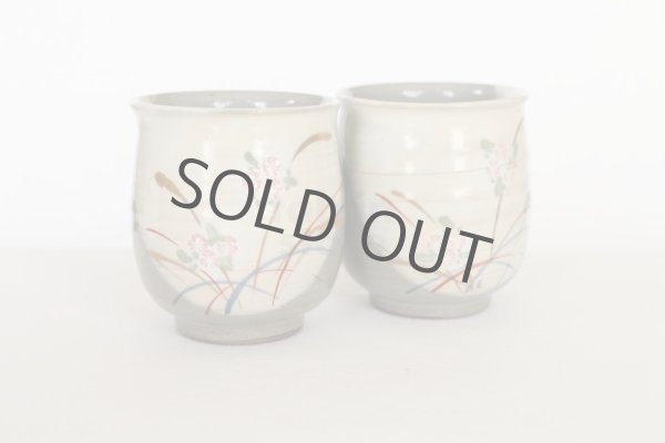 Photo4: Kiyomizu pottery yunomi flower kinsai tea cup set of 2 (4)